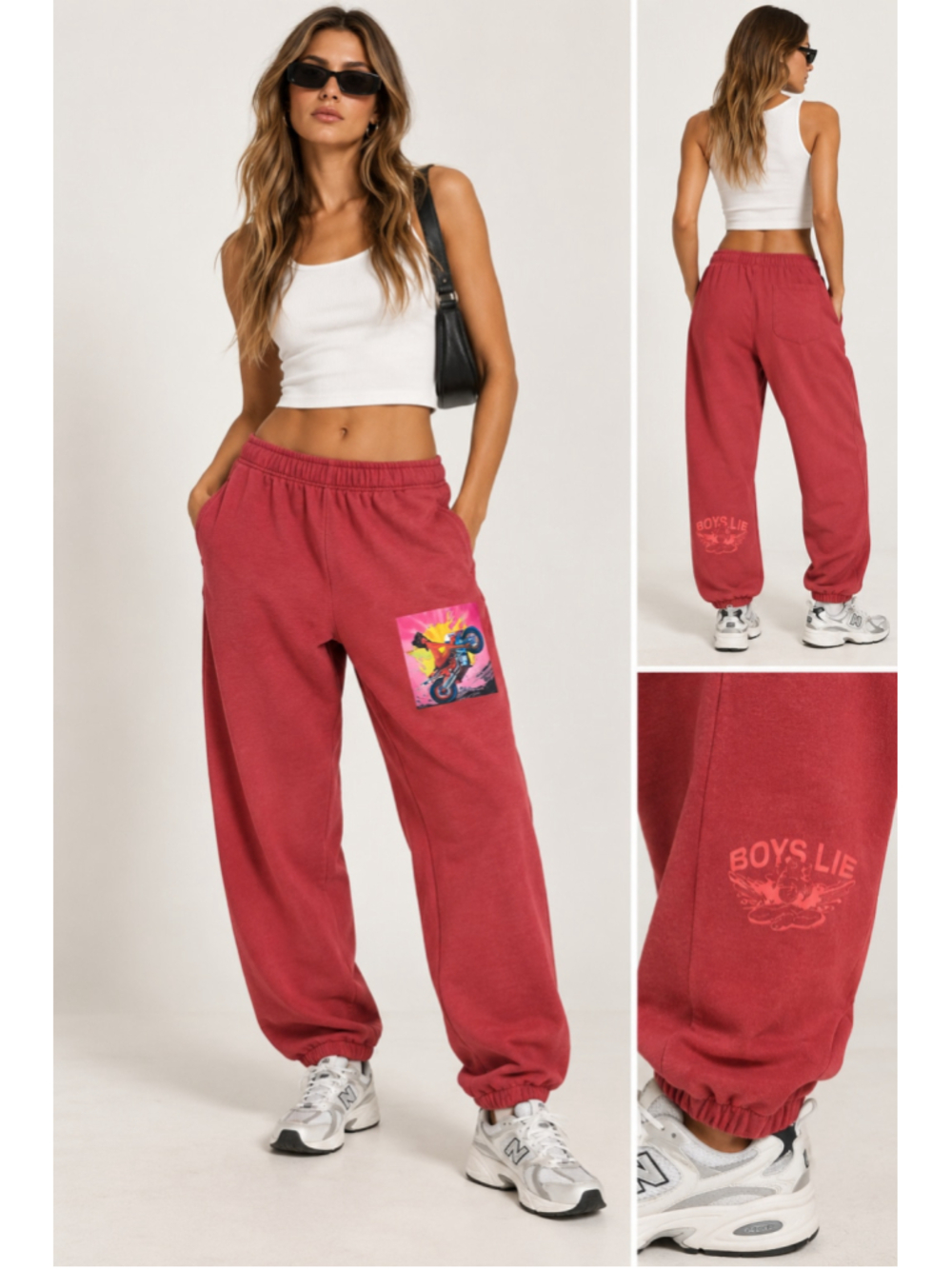 Boys Lie Break The Cycle Sweatpants XXL Red Graphic Oversized Jogger Pants